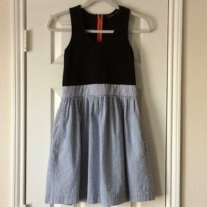 Women’s Pinstripe Dress W/ Orange Zipper Back